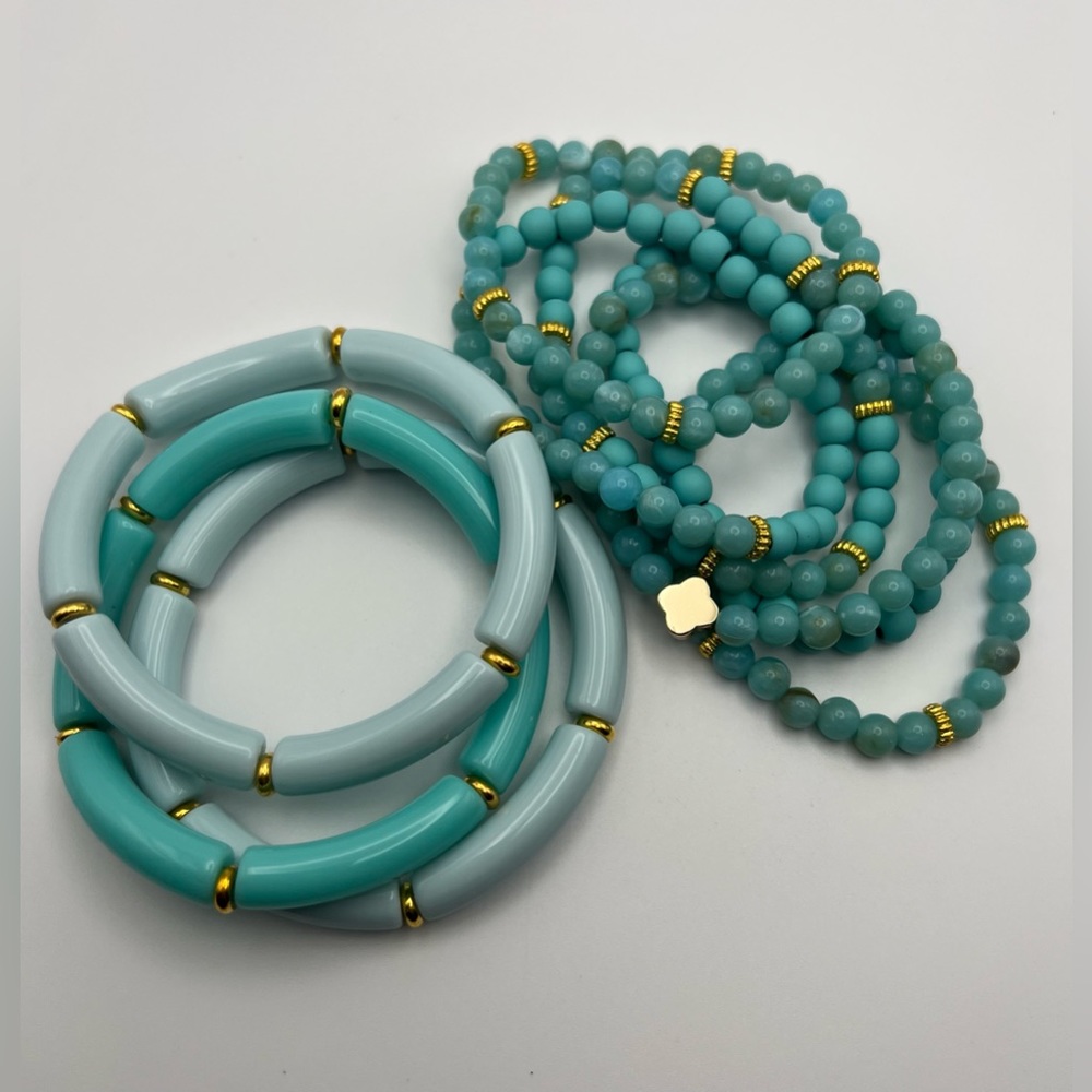 Boho Chic Teal Stackable Bead Bracelet Set - Styl… - image 1